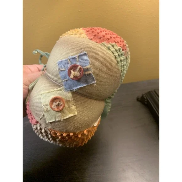 Folk Plush Art Stuffed Handmade Pumpkin 6 Different  Cloth Panels Leaves &‎ Stem - Picture 4 of 9